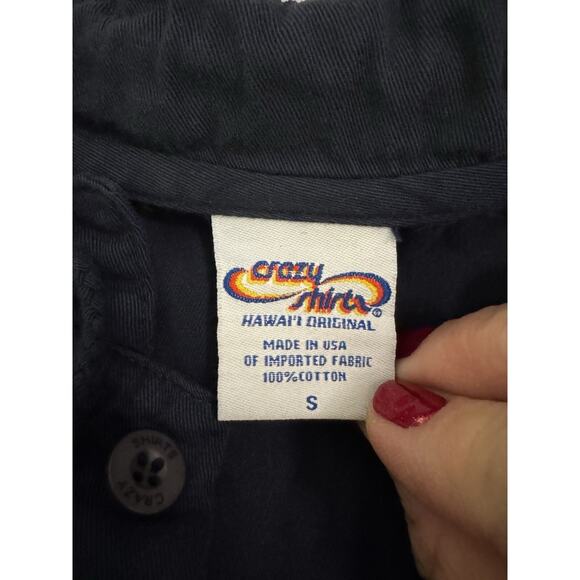 Vintage Crazy Shirts Hawaii Shirt Mens Small Henley Pullover Floral Navy - Picture 7 of 13